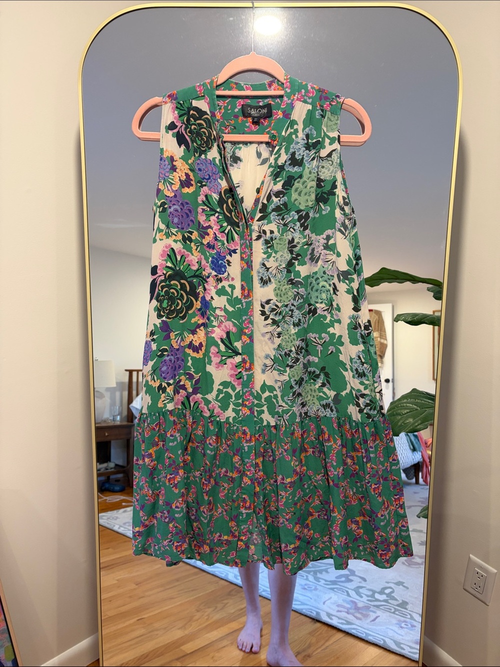 SALONI Green Multicolor Floral Sleeveless Midi Dress